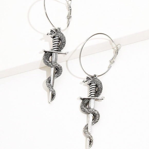Any 2/$20! Silver Serpent Wrapped Sword Earrings - Picture 3 of 5